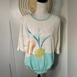 Jilly, M, vintage gauze tunic with Costal embroidered satin appliqué designs